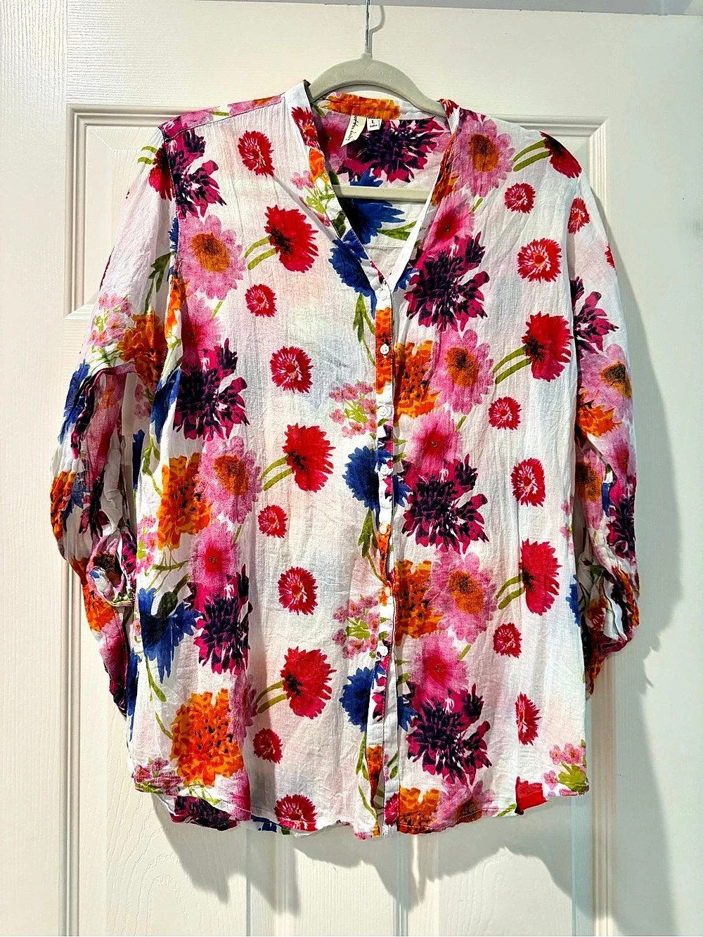 Anthropologie Floral Blouse in White Multicolor Large Like New